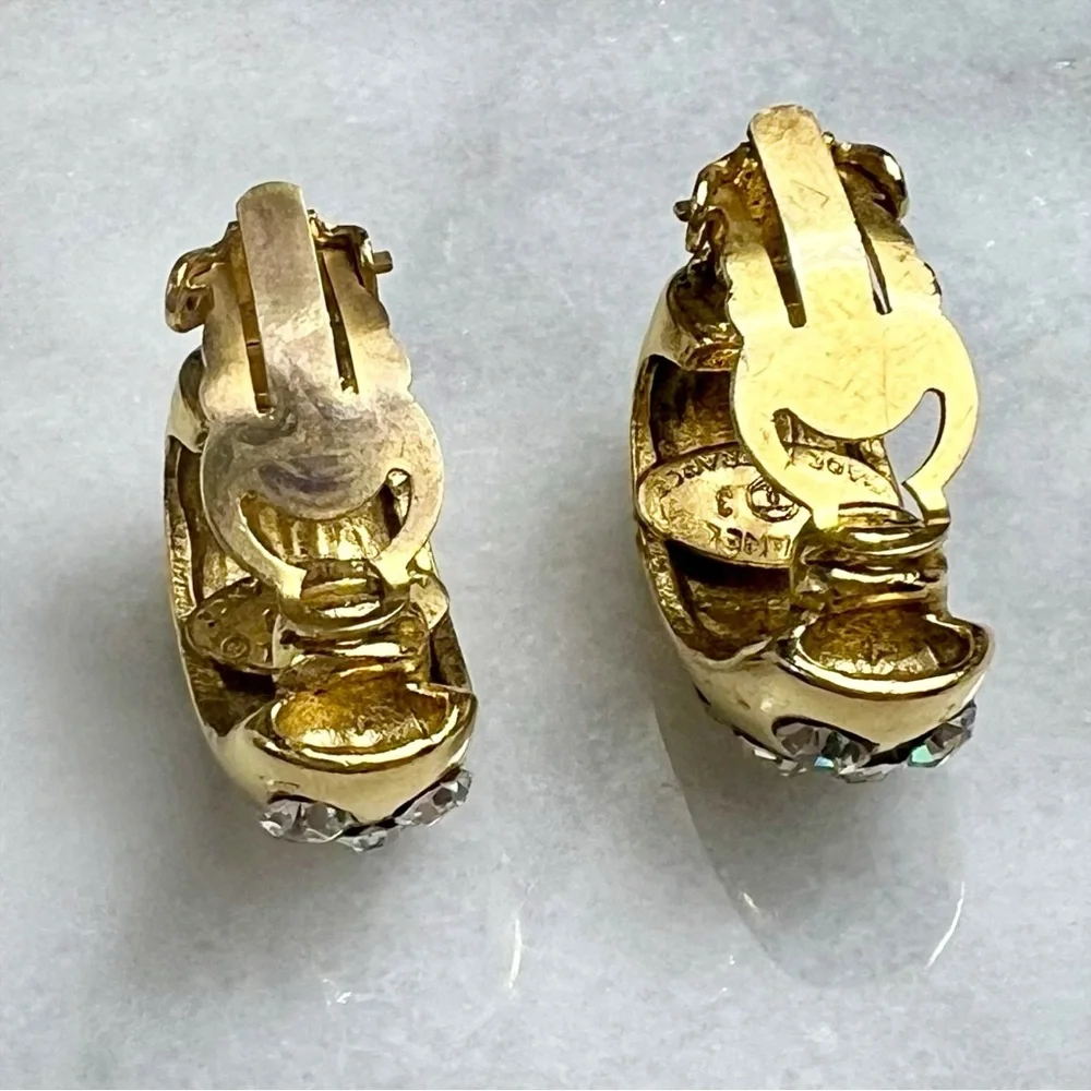 Chanel Vintage Crystal & Gold Plated Half Moon Clip-On Earrings